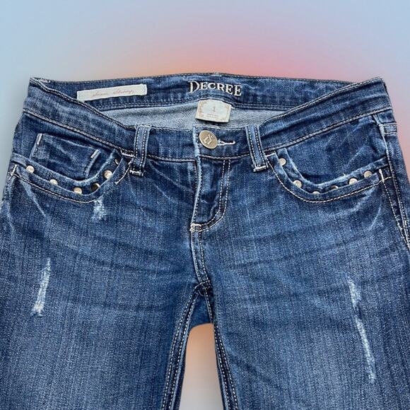 DECREE Women’s 1 (Juniors) Super Skinny Distressed Blue Jeans - Picture 1 of 4